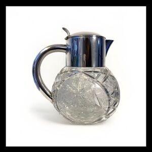 Vintage HKE Hans Knabel Esslingen Silver Plated Etched / Cut Glass Pitcher EUC